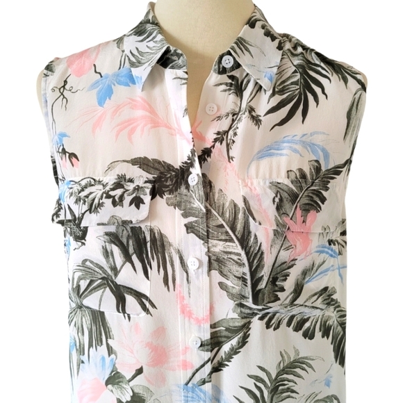 Equipment - Silk Fern Floral Multi Color Sleeveless Blouse - Picture 2 of 6